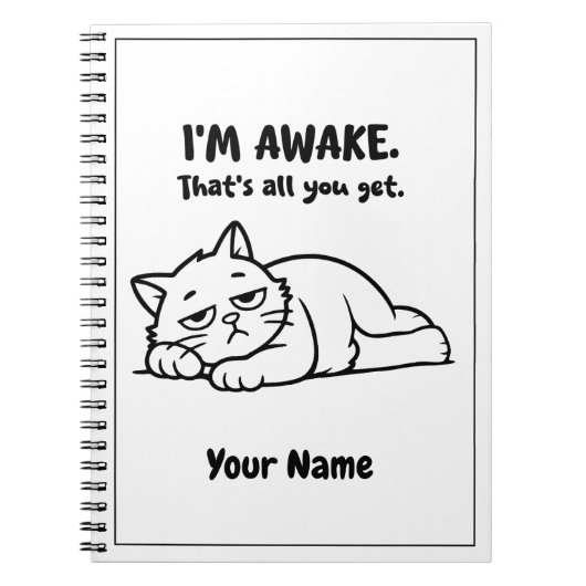 Funny Lazy Cat Notebook | Custom I’m Awake Design Notitieboek (Voorkant)