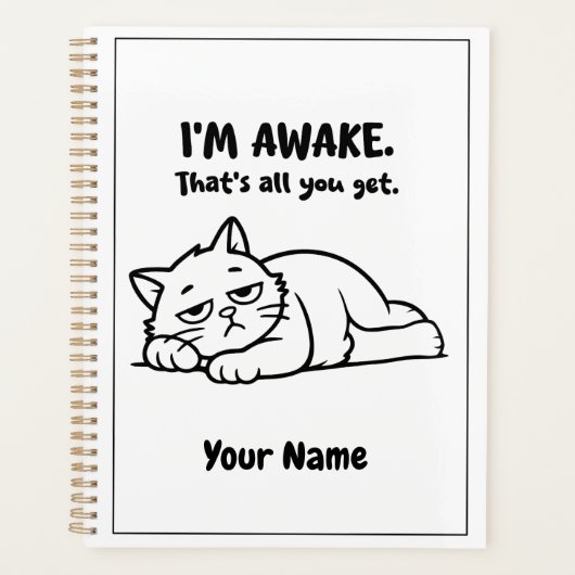 Funny Lazy Cat Planner | Custom I’m Awake Design (Voorkant)