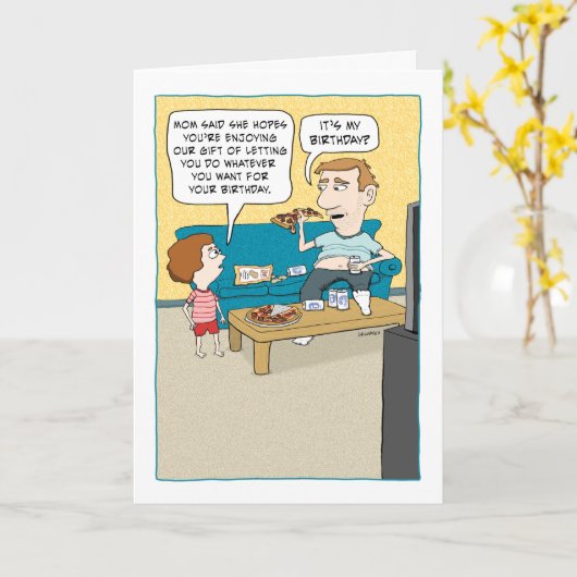 Funny Lazy Couch Potatoy Birthday Kaart (Gele Bloem)