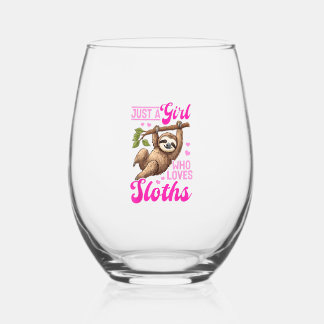 Funny Lazy Sloth Just a Girl Who Loves Sloths T-Sh Wijnglas Zonder Voet