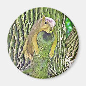 Funny Lazy Squirrel in Tree Magnet (Voorkant)