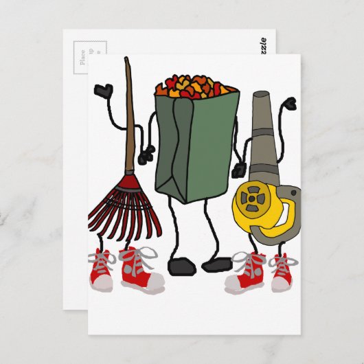 Funny Leaf Bgloing Yard Work Cartoon Characters Briefkaart (Voorkant / Achterkant)