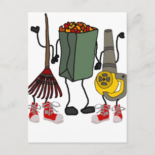 Funny Leaf Bgloing Yard Work Cartoon Characters Briefkaart