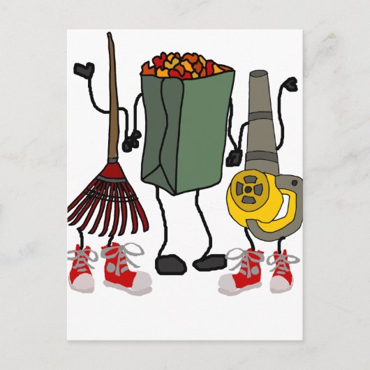 Funny Leaf Bgloing Yard Work Cartoon Characters Briefkaart (Voorkant)