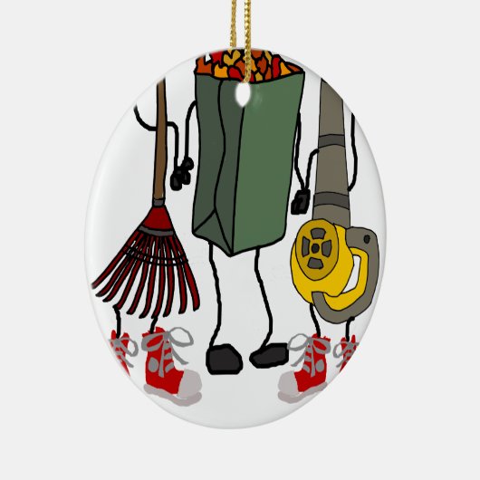 Funny Leaf Bgloing Yard Work Cartoon Characters Keramisch Ornament (Rechts)