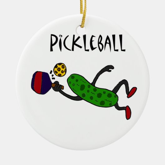 Funny Leaping Pickle die Pickleball speelt Keramisch Ornament (Voorkant)