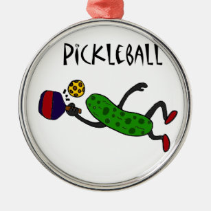 Funny Leaping Pickle die Pickleball speelt Metalen Ornament
