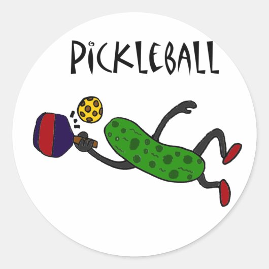 Funny Leaping Pickle die Pickleball speelt Ronde Sticker (Voorkant)