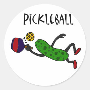 Funny Leaping Pickle die Pickleball speelt Ronde Sticker