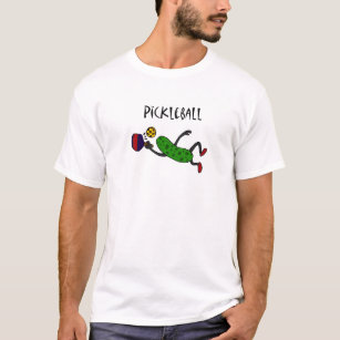 Funny Leaping Pickle die Pickleball speelt T-shirt