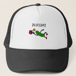 Funny Leaping Pickle die Pickleball speelt Trucker Pet