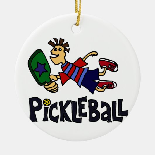 Funny Leaping Pickleball Man Keramisch Ornament (Voorkant)