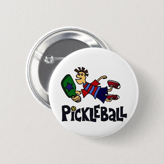 Funny Leaping Pickleball Man Ronde Button 5,7 Cm (Voorkant /achterkant)