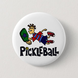 Funny Leaping Pickleball Man Ronde Button 5,7 Cm
