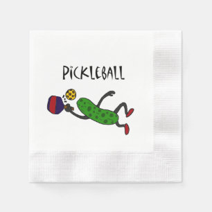 Funny Leaping Pickleball Pickle Cartoon Servet