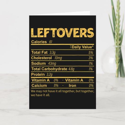 Funny Leftovers Nutrition Facts Thanksgiving Food Kaart (Voorkant)
