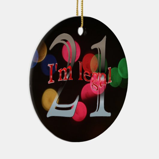 Funny Legal 21st Birthday Bokeh kerstlampjes Keramisch Ornament (Rechts)