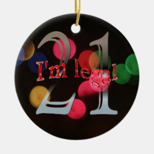 Funny Legal 21st Birthday Bokeh kerstlampjes Keramisch Ornament