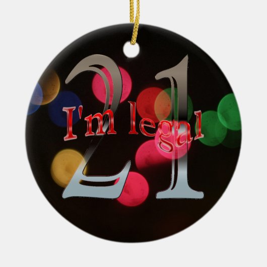 Funny Legal 21st Birthday Bokeh kerstlampjes Keramisch Ornament (Voorkant)