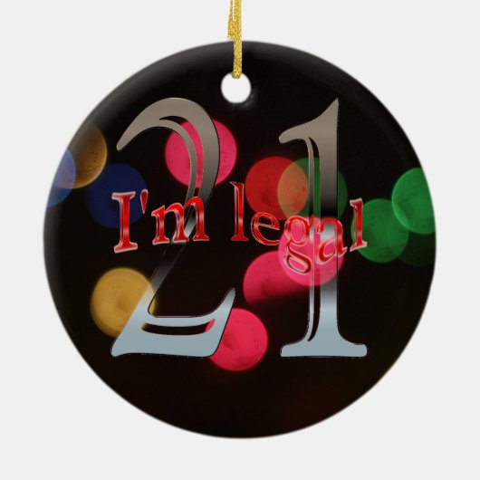 Funny Legal 21st Birthday Bokeh kerstlampjes Keramisch Ornament (Achterkant)