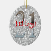 Funny Legal 21st Birthday Bokeh Silver Kerstmis Keramisch Ornament (Rechts)
