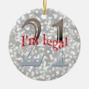 Funny Legal 21st Birthday Bokeh Silver Kerstmis Keramisch Ornament
