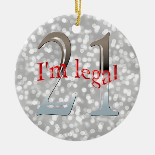Funny Legal 21st Birthday Bokeh Silver Kerstmis Keramisch Ornament (Voorkant)
