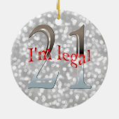 Funny Legal 21st Birthday Bokeh Silver Kerstmis Keramisch Ornament (Achterkant)