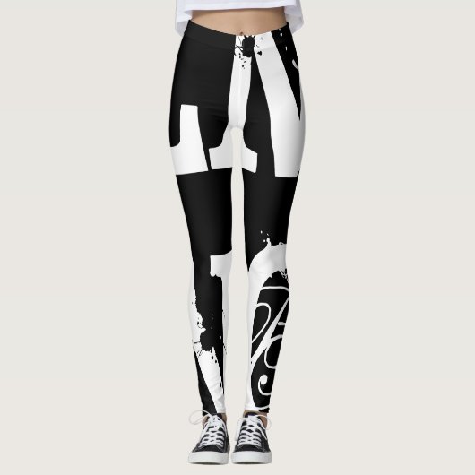 Funny Leggings Alphabet Letter Black White Legging (Voorkant)