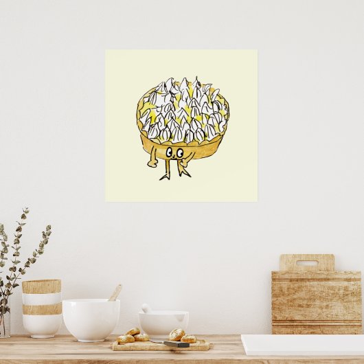 Funny Lemon Meringue Pie Quirky Cute Cartoon Art Poster (Keuken)