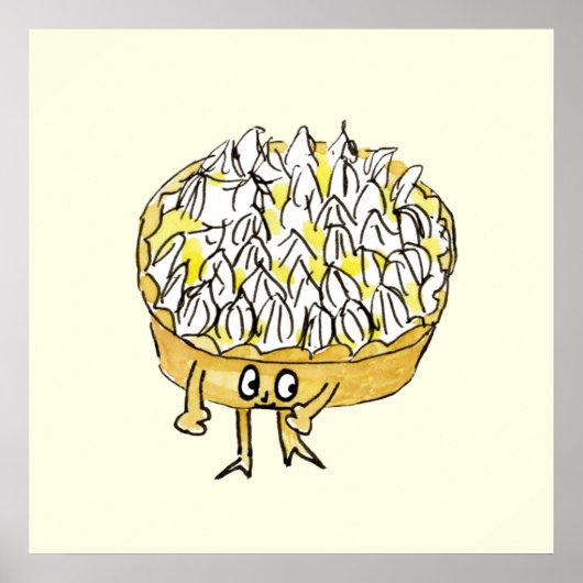 Funny Lemon Meringue Pie Quirky Cute Cartoon Art Poster (Voorkant)