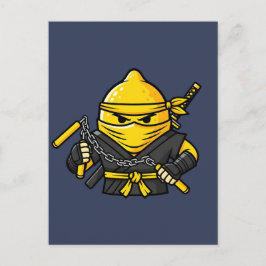Funny Lemon Shinobi Ninja Nunchucks Illustration Briefkaart