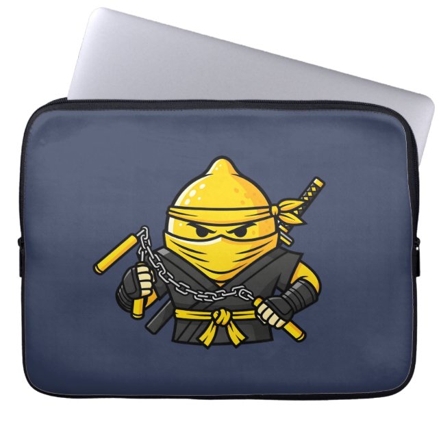Funny Lemon Shinobi Ninja Nunchucks Illustration Laptop Sleeve (Voorkant)