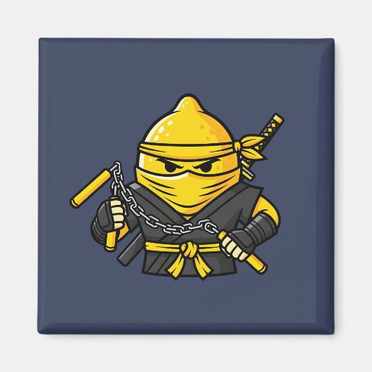Funny Lemon Shinobi Ninja Nunchucks Illustration Magneet (Voorkant)