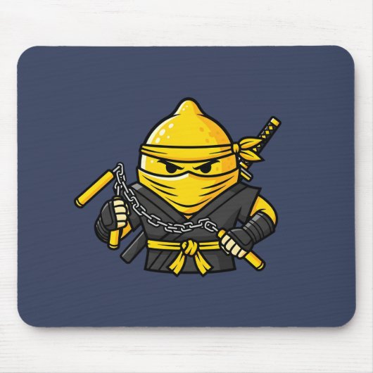 Funny Lemon Shinobi Ninja Nunchucks Illustration Muismat (Voorkant)