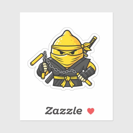 Funny Lemon Shinobi Ninja Nunchucks Illustration Sticker (Vel)