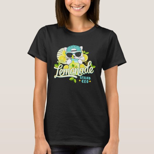 Funny Lemonade Stand CEO Cute Cat Lemon Juice Busi T-shirt (Voorkant)