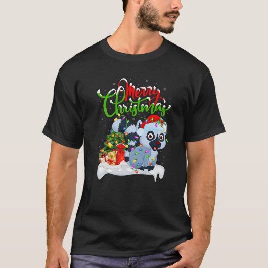 Funny Lemur Dierenvriend Xmas Lighting Lemur Chris T-shirt (Voorkant)