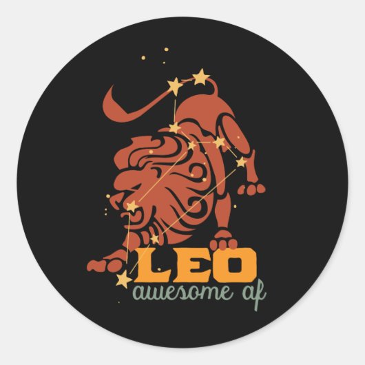 Funny Leo Zodiac Star Sign Astrology Geweldige AF Ronde Sticker (Voorkant)