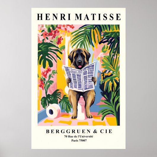 Funny Leonberger Art - Dog on Toilet, Matisse Poster (Voorkant)
