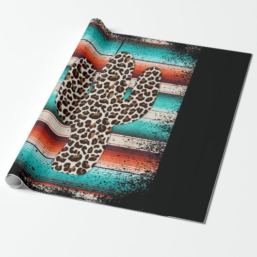Funny Leopard Cactus Serape Cactus print Turquoise Cadeaupapier (Uitgerold)