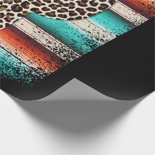 Funny Leopard Cactus Serape Cactus print Turquoise Cadeaupapier (Hoek)