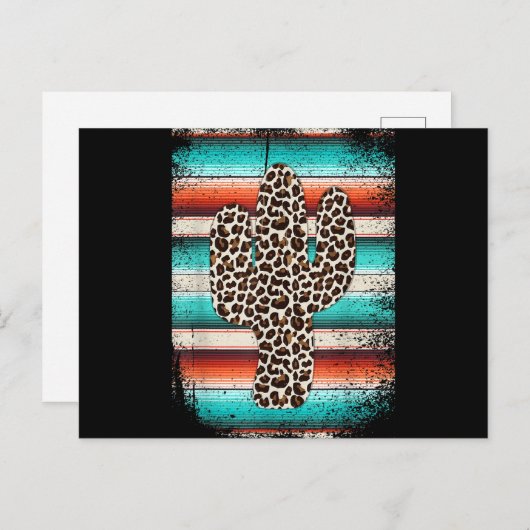 Funny Leopard Cactus Serape Cactus print Turquoise Feestdagenkaart (Voorkant / Achterkant)