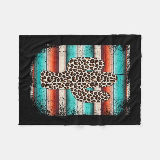 Funny Leopard Cactus Serape Cactus print Turquoise Fleece Deken (Voorkant (Horizontaal))