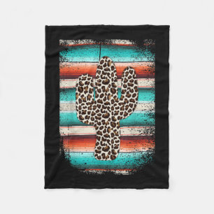 Funny Leopard Cactus Serape Cactus print Turquoise Fleece Deken