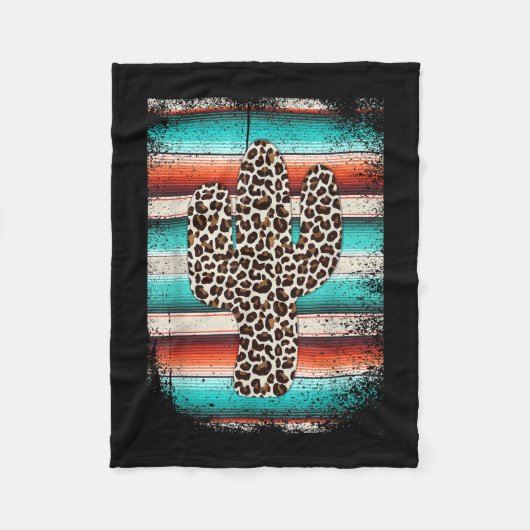 Funny Leopard Cactus Serape Cactus print Turquoise Fleece Deken (Voorkant)