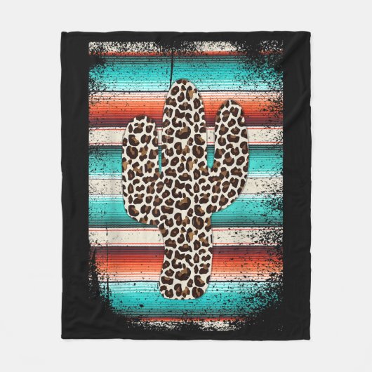 Funny Leopard Cactus Serape Cactus print Turquoise Fleece Deken (Voorkant)