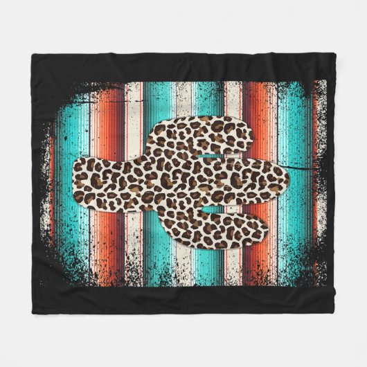 Funny Leopard Cactus Serape Cactus print Turquoise Fleece Deken (Voorkant (Horizontaal))
