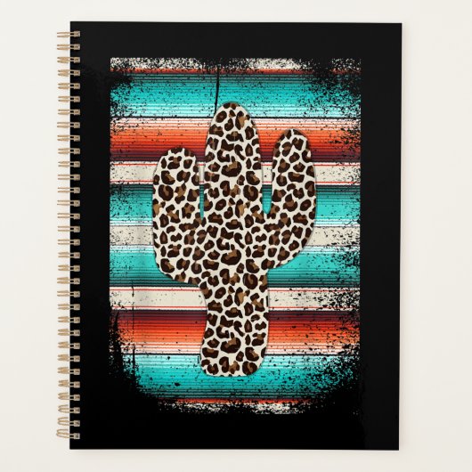Funny Leopard Cactus Serape Cactus print Turquoise Planner (Voorkant)
