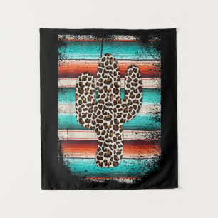 Funny Leopard Cactus Serape Cactus print Turquoise Wandkleed